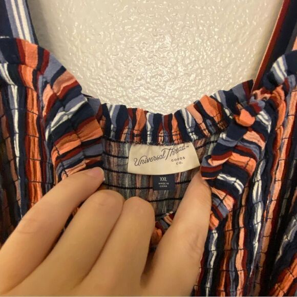 Universal Thread blue stripe smocked boho Square Neck belted Maxi Dress plus XXL - Picture 9 of 12